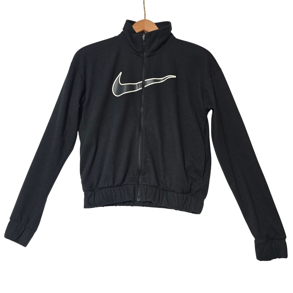 Nike Dri Fit Black Track Jacket Full Zip Swoosh Logo Womens XS‎ Running Cheer